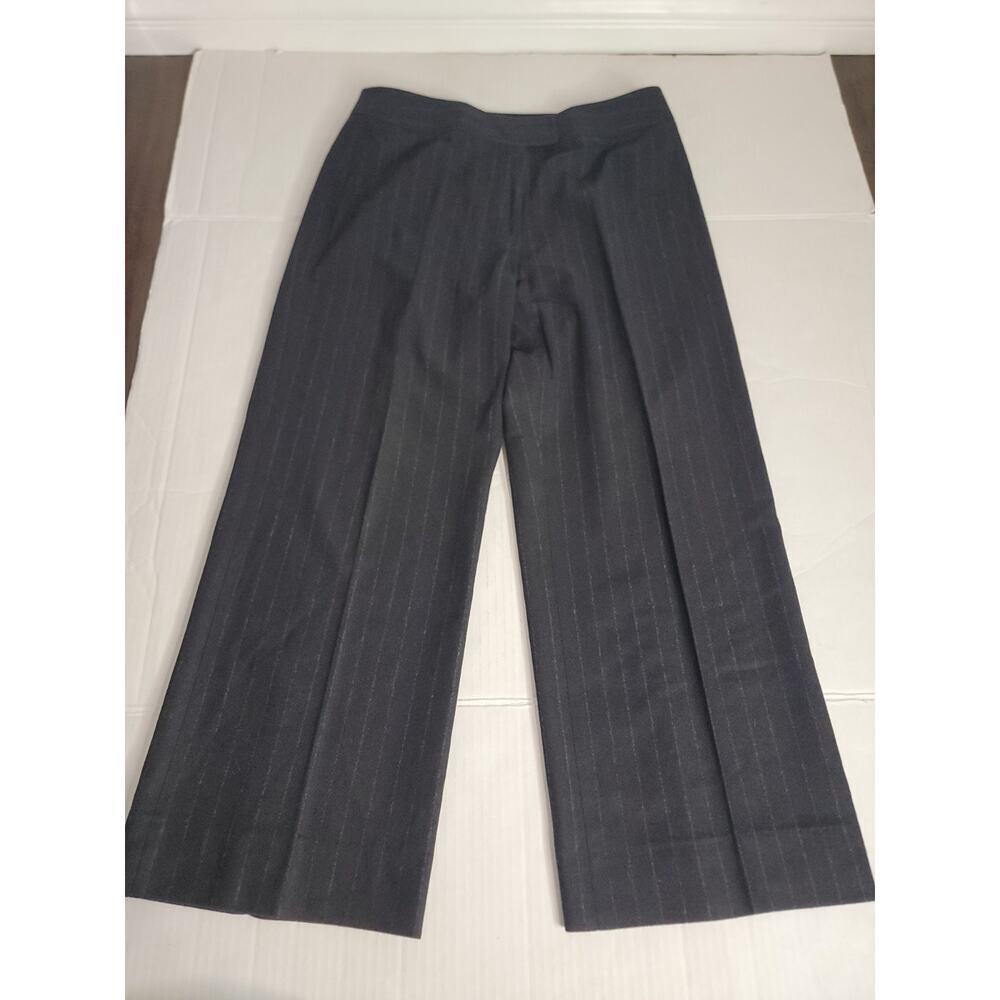 Burberry Trouser Womens US 12 Wool Cashmere Wide Leg Dress Pants Black Striped